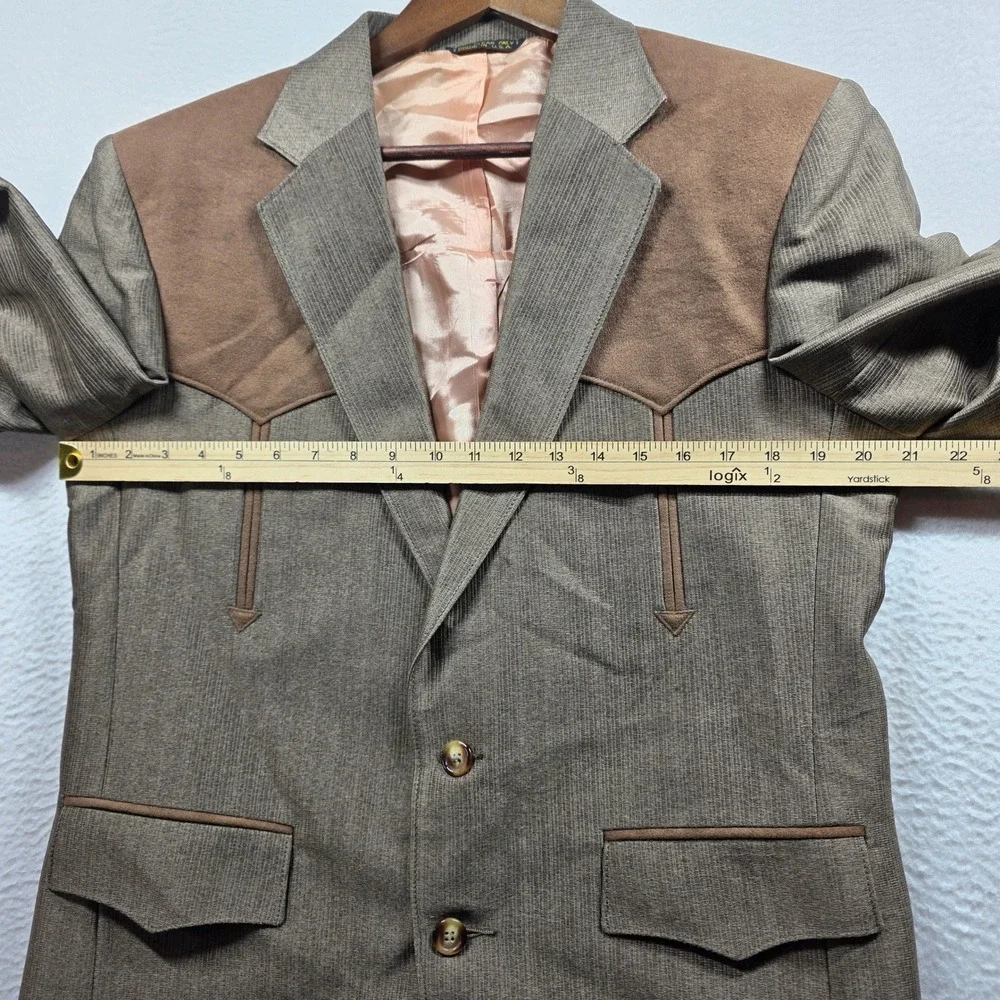Pagano West Western Suit Men 40R 30W Brown Contrast Yoke Arrow Pockets Vintage